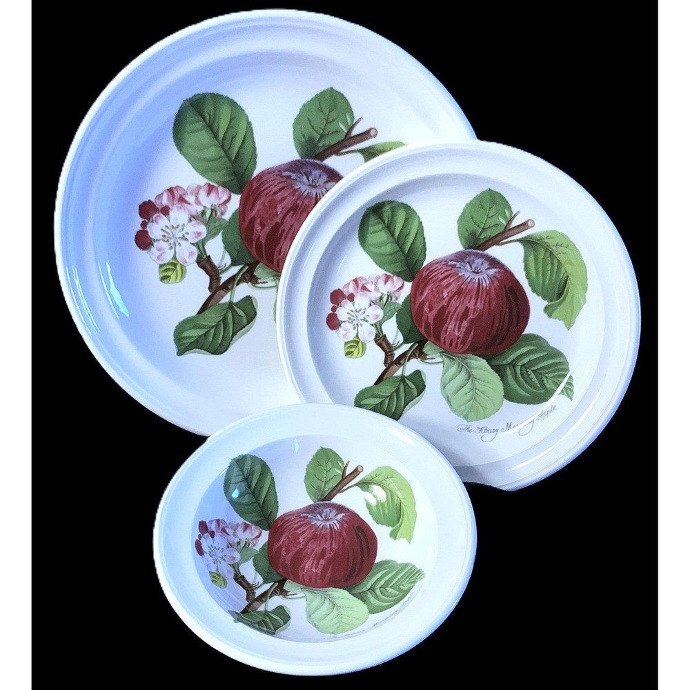 Portmeirion Pomona HOARY APPLE 3pcs - Rimmed Bowl, Dinner & Salad Plate Vtg